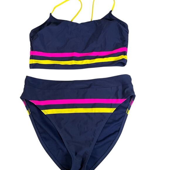 So Khols 2 Piece Swim Suit NWOT Built In Bra Adjustable Strap Dark Blue Size Lg - Picture 9 of 9